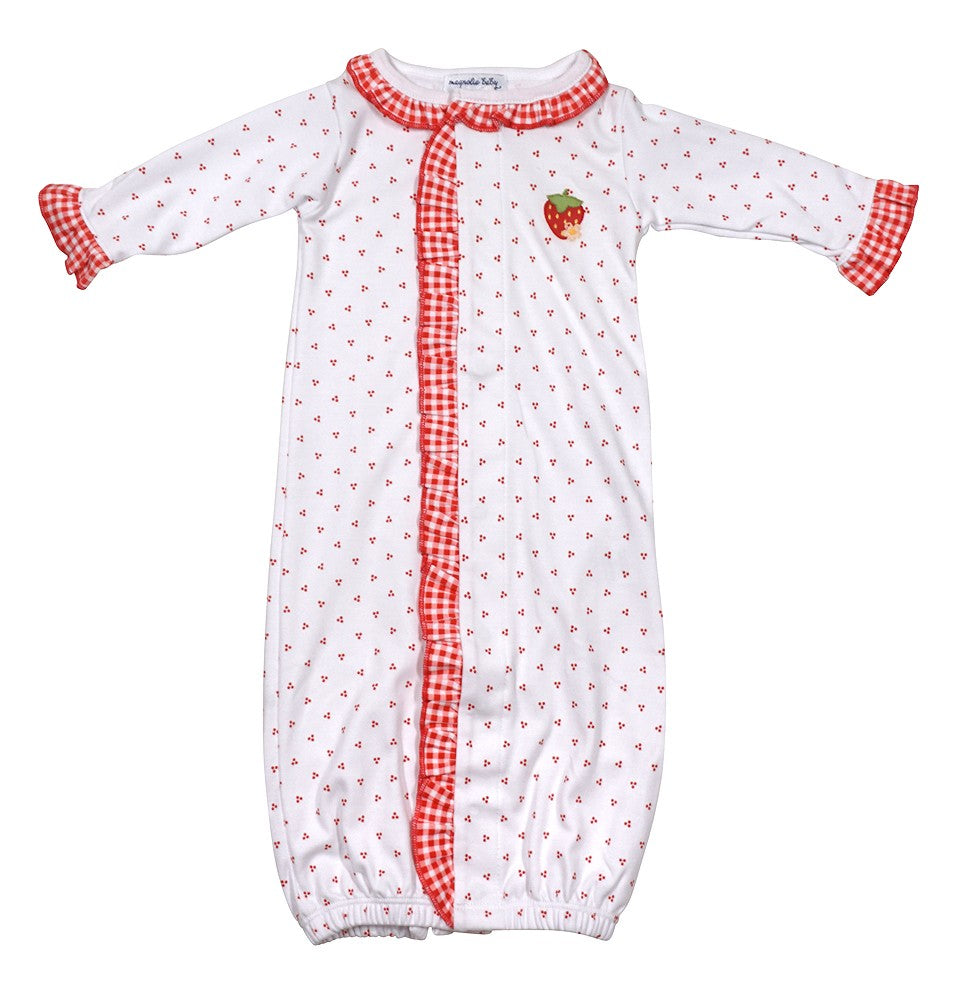 Magnolia Baby Girls Fresh Strawberries Embroidered Ruffle Front Converter Gown
