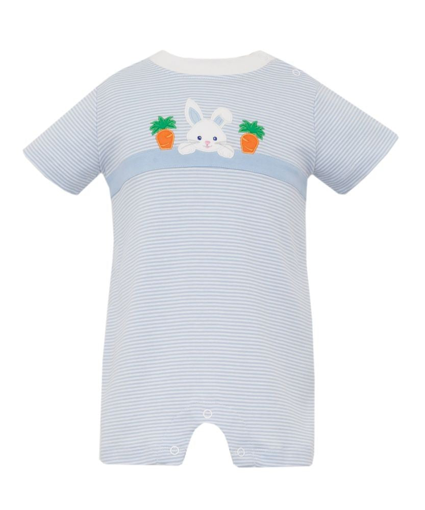 Claire & Charlie Baby Boys Light Blue Knit Stripe Romper - Bunny Face
