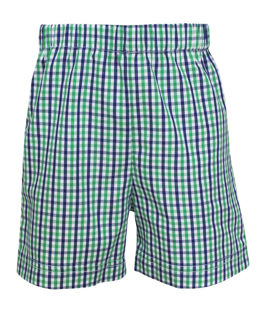 Anavini Boys Pull On Shorts - Green / Royal Blue Check