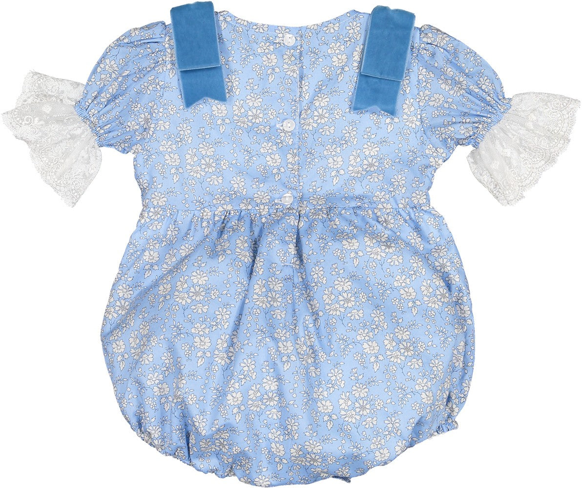 Sal & Pimenta Girls Bubble - Icy Blue Liberty Flowers - Bows on Shoulders