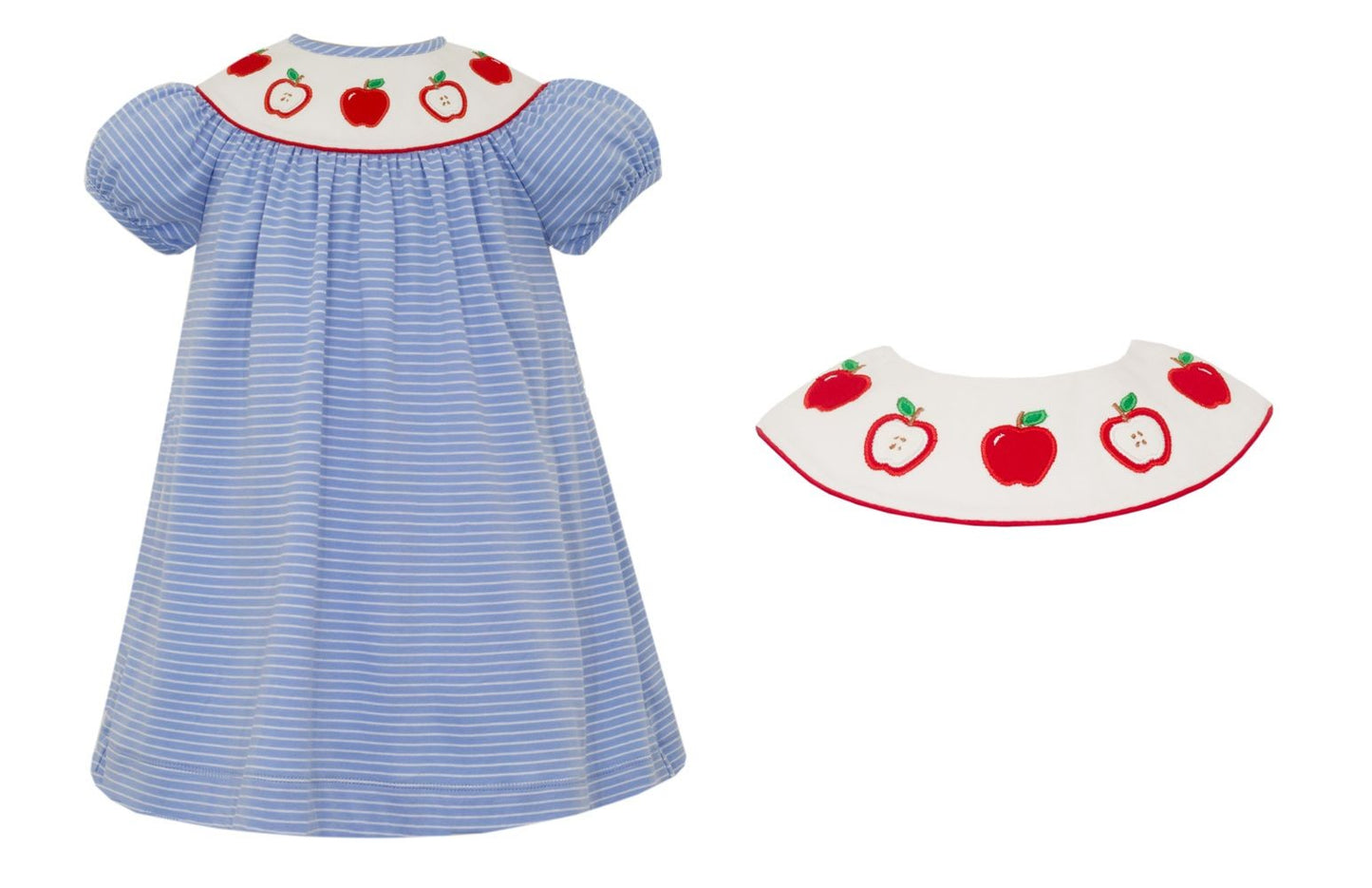 Claire & Charlie Girls Periwinkle Blue Knit Bishop Dress - Smocked Red Apples by Claire & Charlie
