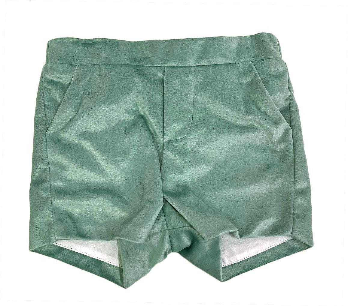 Luli & Me Boys Dressy Velvet Shorts - Aqua Sage Green