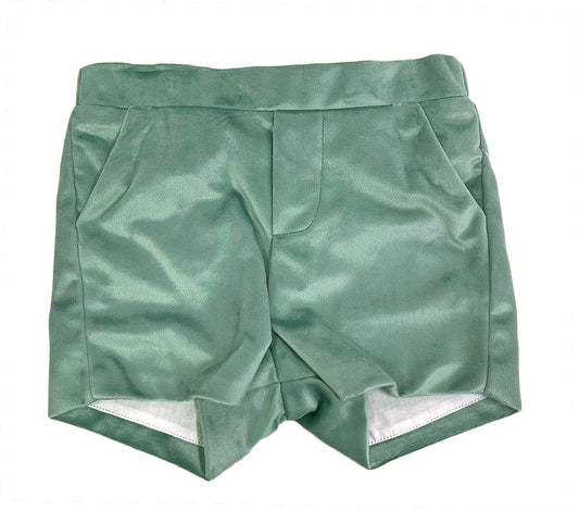 Luli & Me Boys Dressy Velvet Shorts - Aqua Sage Green