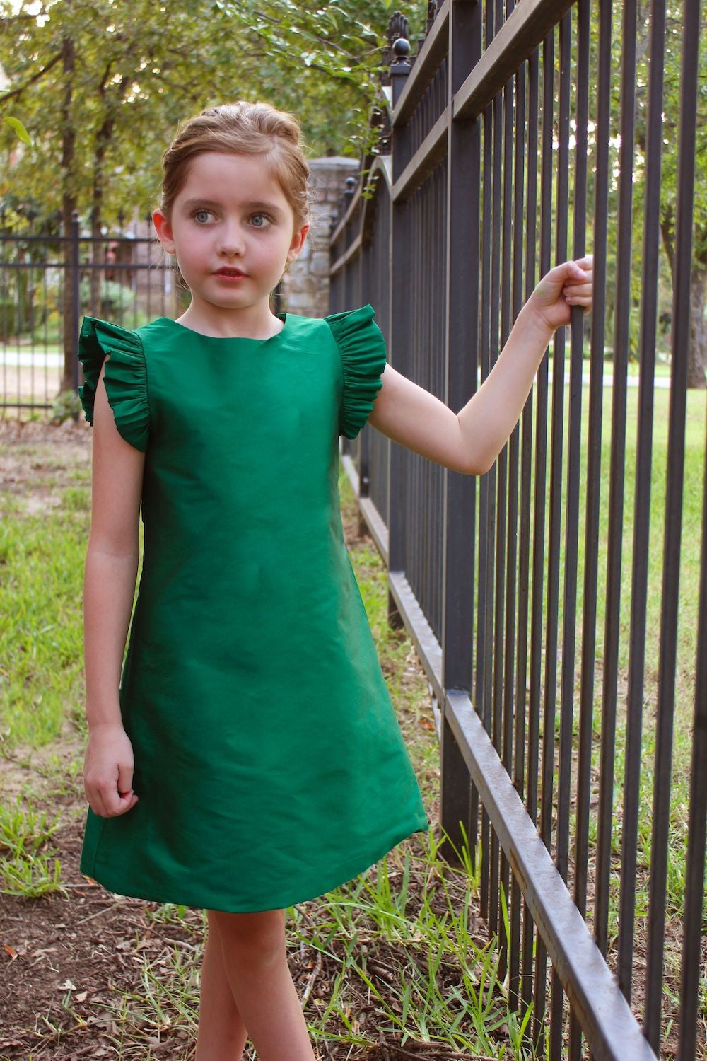 Susanne Lively Girls A-Line Christmas Dress - Flutter Sleeves - Green