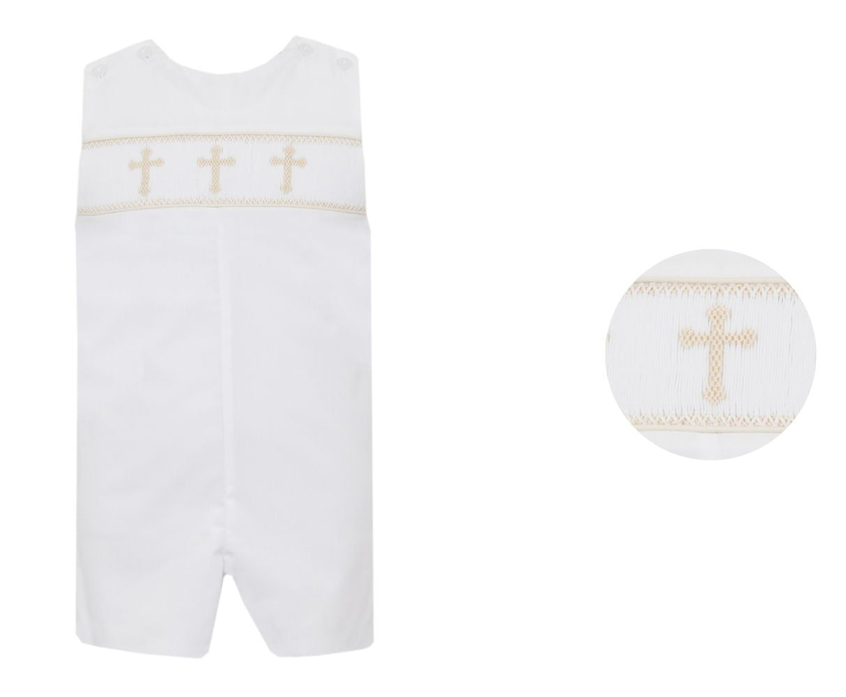 Petit Bebe Boys White Poplin Smocked Crosses Jon Jon