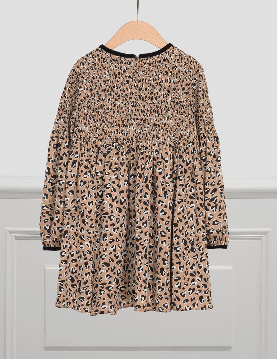 Abel & Lula Girls Leopard Print Smocked Dress