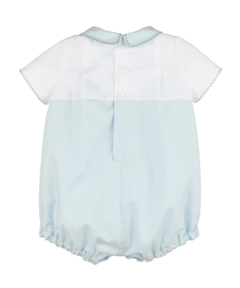 Luli & Me Baby Boys Feather Stitch Bubble - White with Light Blue