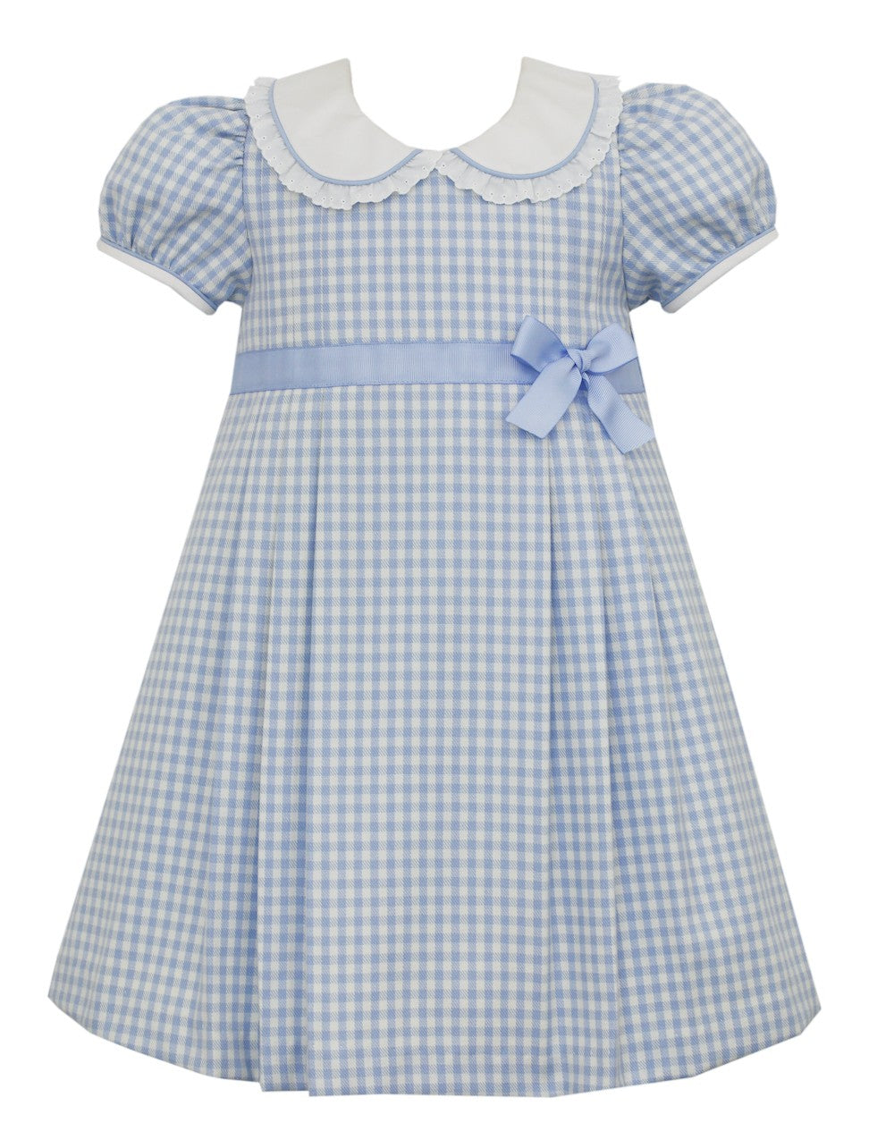 Claire & Charlie Girls Light Blue Check Pleat Dress with Ribbon Bow by Claire & Charlie