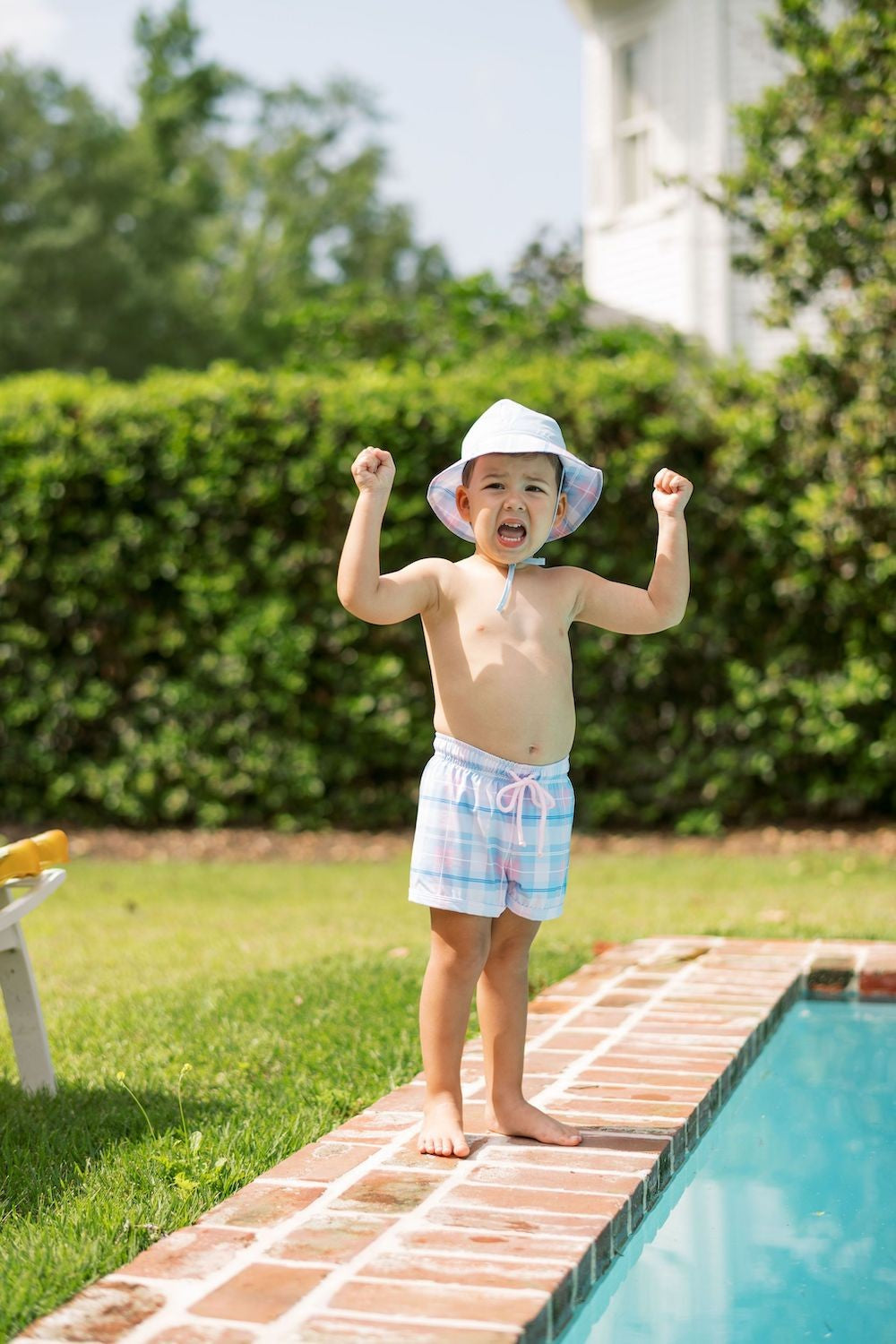 Lullaby Set Boys Barnes Swim Trunks - Blue & Pink Plaid
