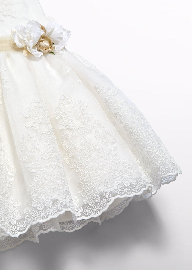 Abel & Lula Girls Organdy Embroidered Special Occasion Dress - Flower at Waist