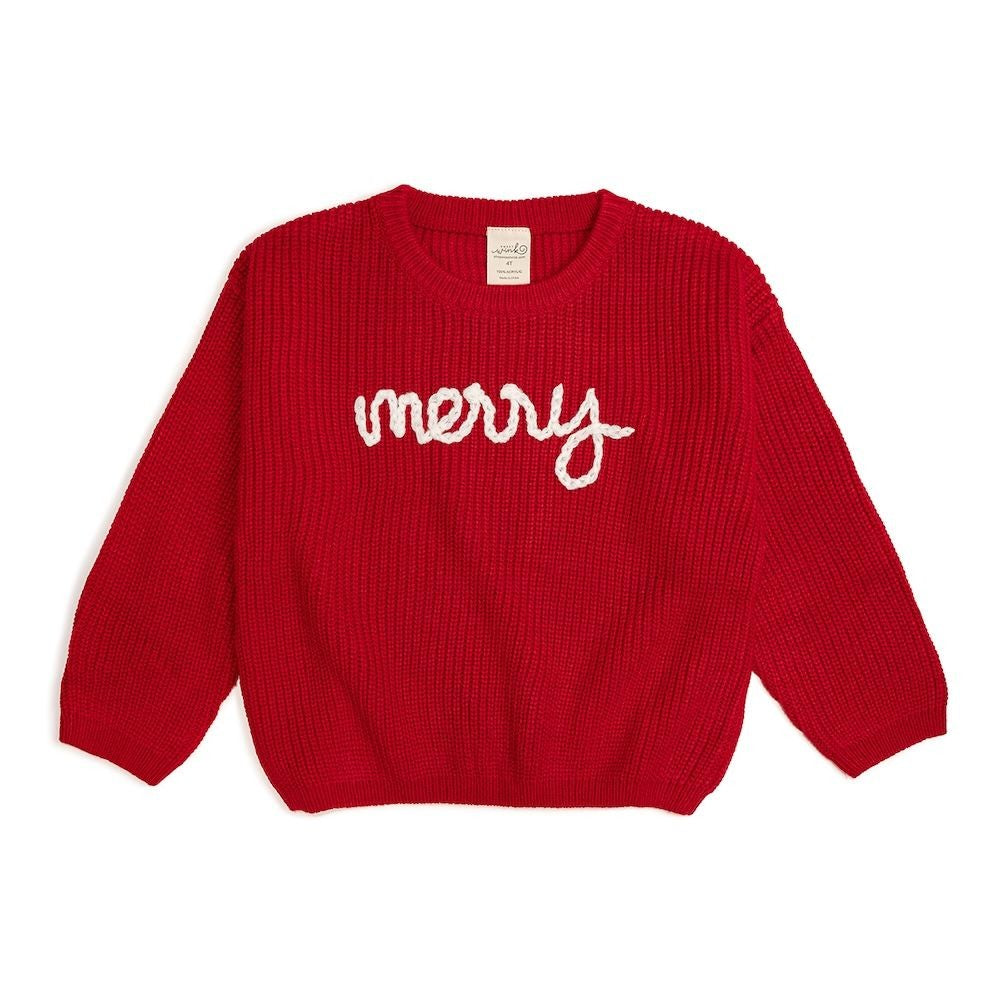 Sweet Wink Girls Red Yarn Knit Sweater - Script Merry