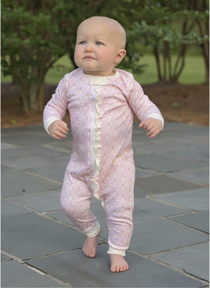 James & Lottie Girls Zip Up One Piece Jammies - Santa - Pink