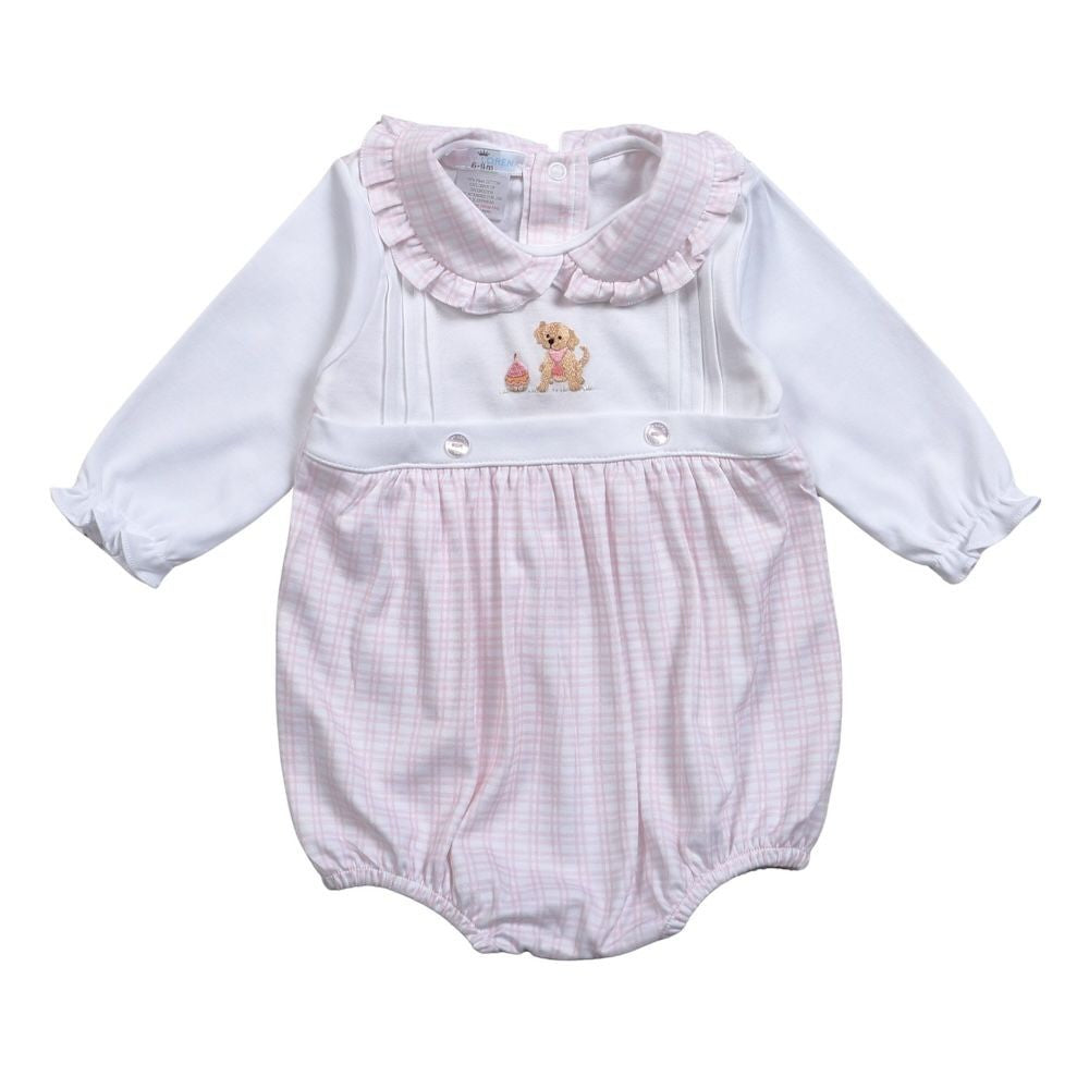 Baby Loren Girls Pink Check Birthday Puppy Bubble
