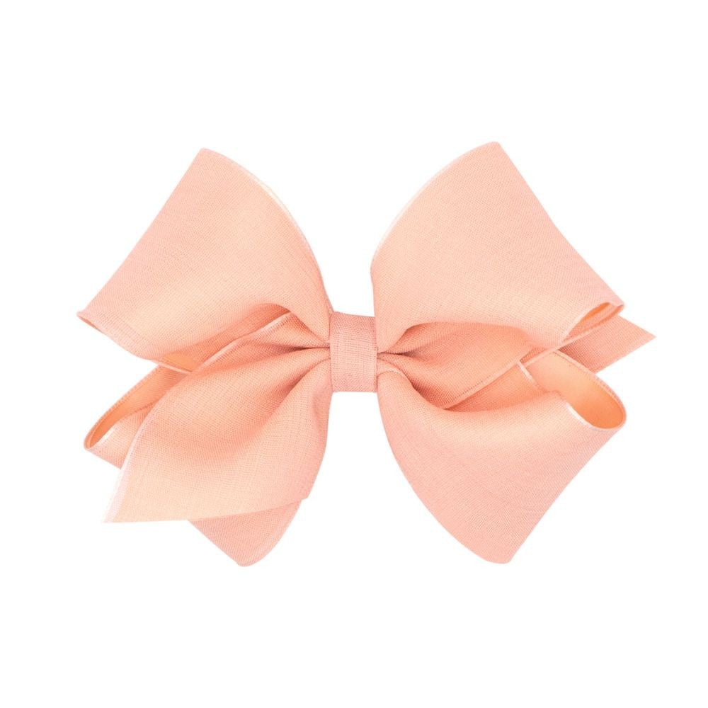 Wee Ones Girls Canvas Linen and Satin Overlay Bow - Peach
