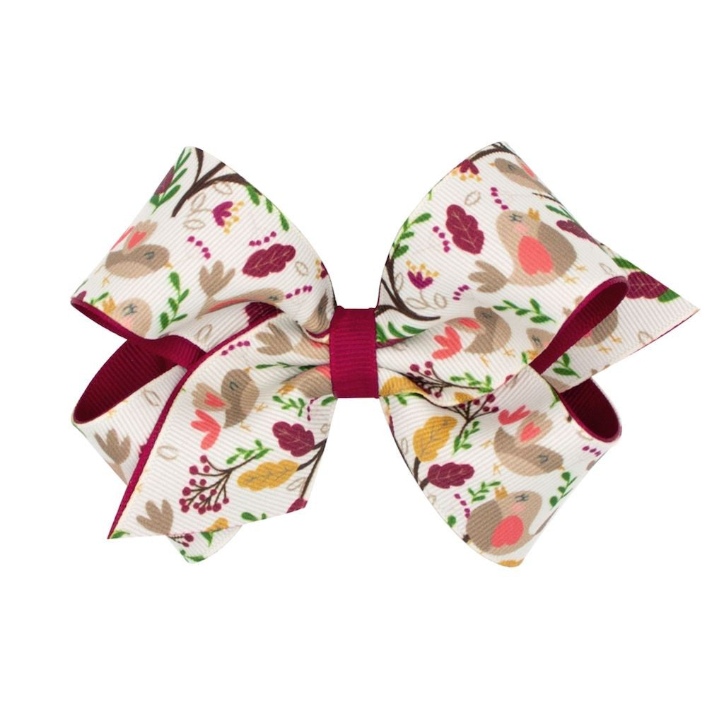 Wee Ones Girls Fall Hair Bow - Animals Print - Birds