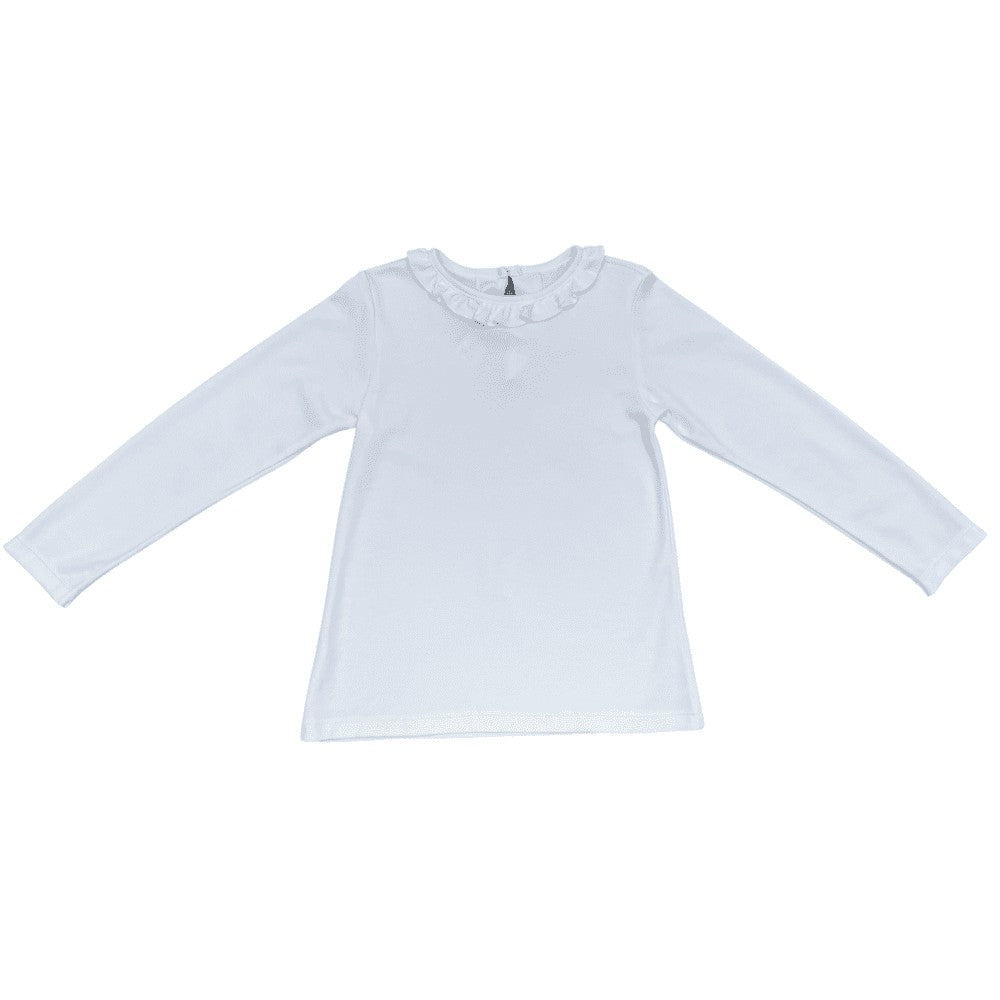 James & Lottie Girls Ruffle Neck Blouse Top - White
