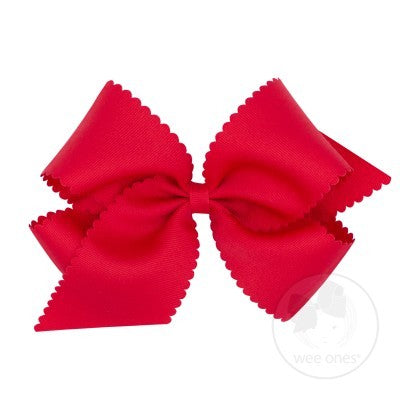Wee Ones Girls Grosgrain Hair Bow on Clip - Scallop Edge - Red