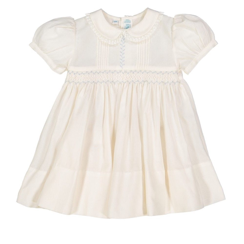 Feltman Brothers Baby / Toddler Girls Ivory Vintage Dress - Smocked in Blue
