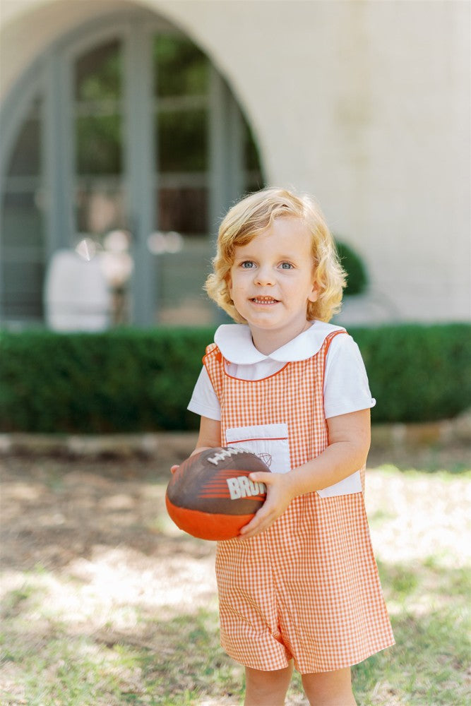Proper Peony Boys Gingham Football Game Day Jon Jon - Orange by Proper Peony