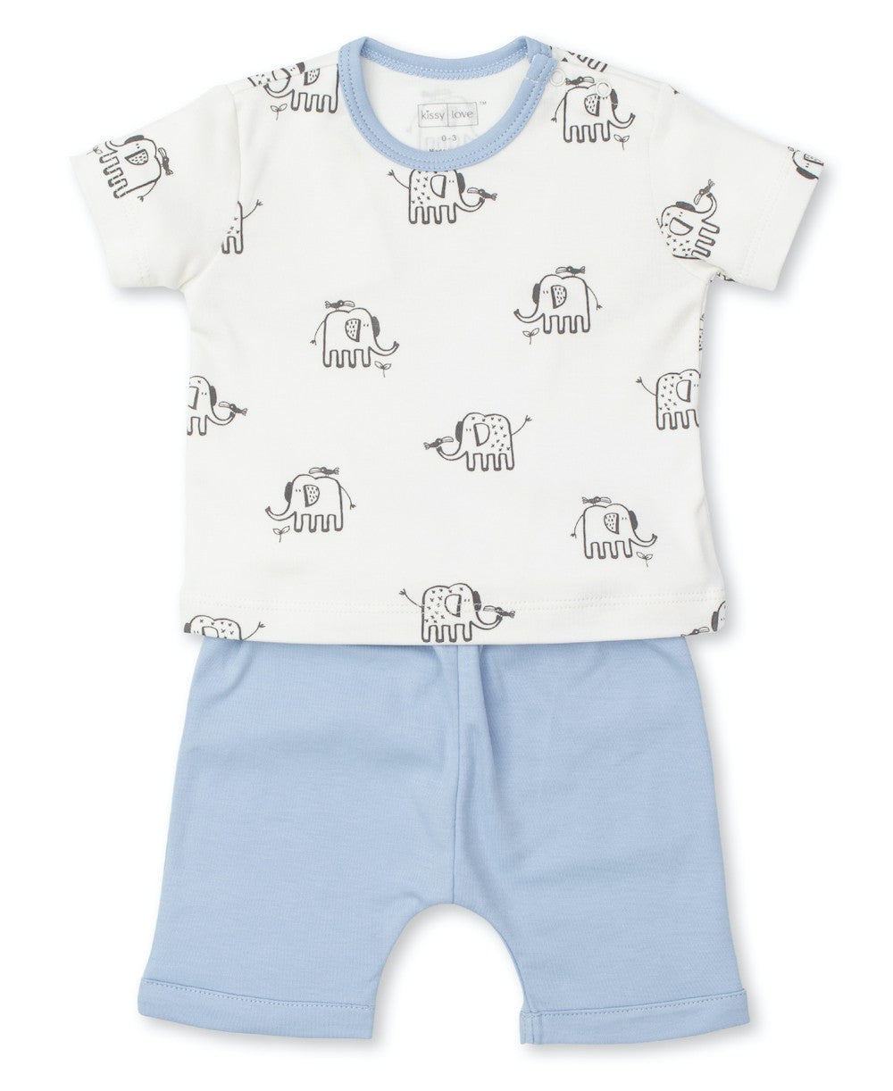 Kissy Kissy Love Baby Boys Blue Elephants Shorts Set