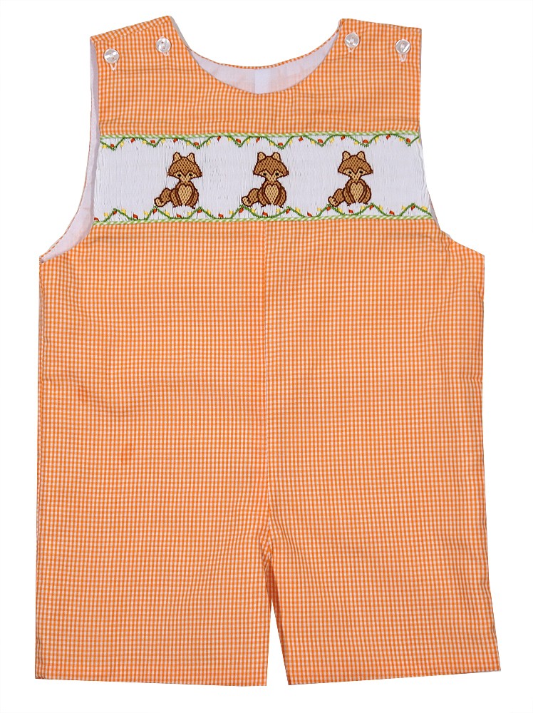 The Best Dressed Child Baby / Toddler Boys Orange Gingham Smocked Fox Jon Jon