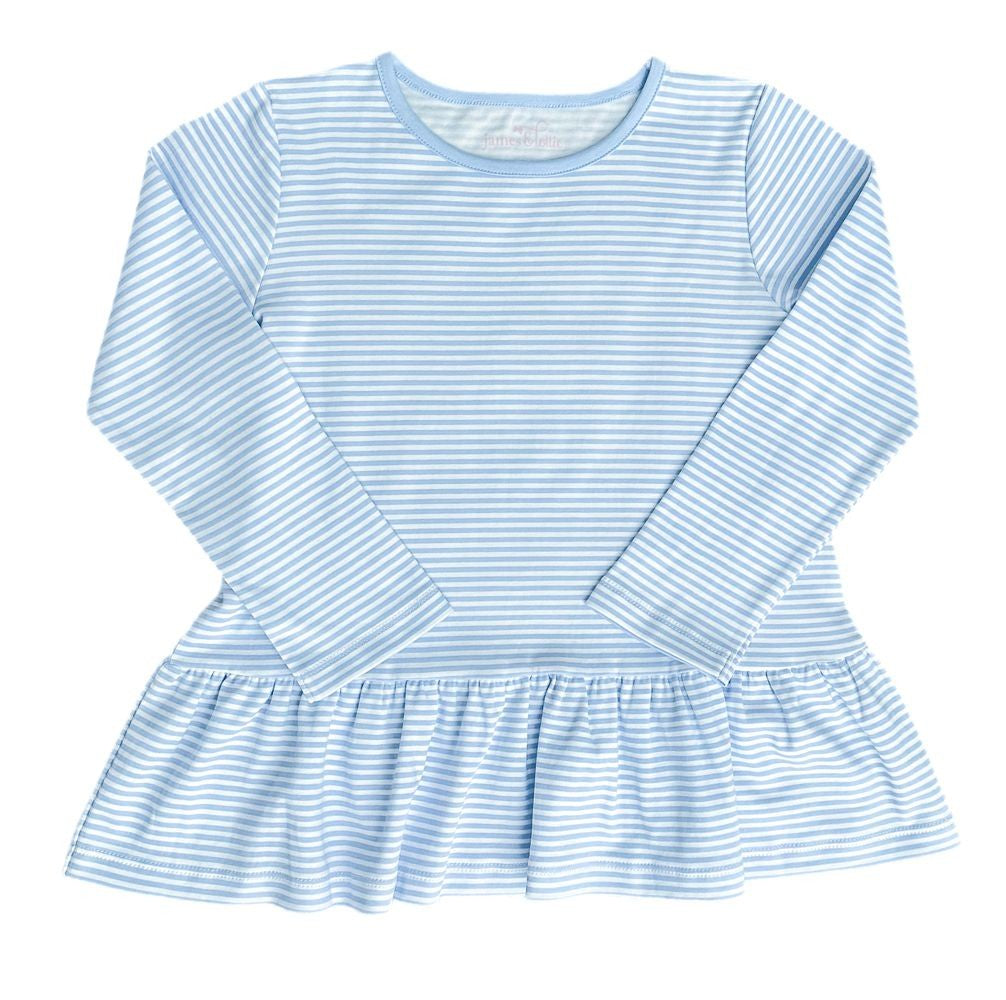 James & Lottie Girls Peggie Peplum Knit Top - Light Blue Stripes by James & Lottie