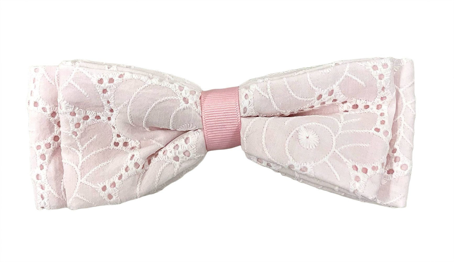 Susanne Lively Girls Hair Bow to Match Dress - White Eyelet with Pink