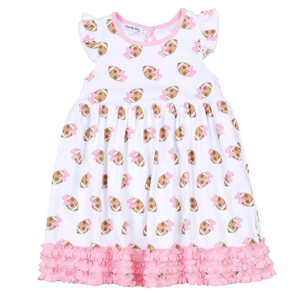 Magnolia Baby Little Girls Pink Football Cookies Touchdown Printed Flutters Dress