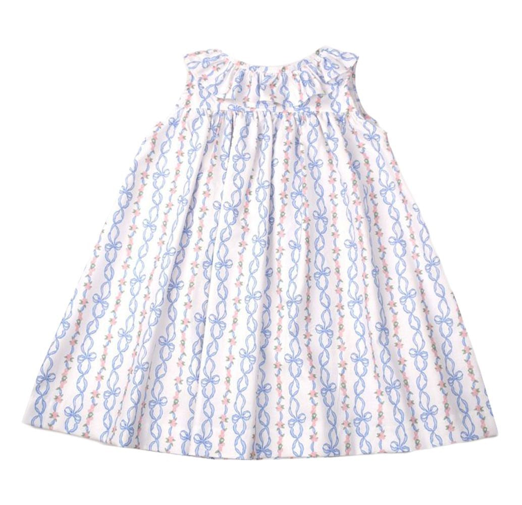 Funtasia Too Girls Blue Bows Print Sleeveless Ruffle Neck Dress by Funtasia