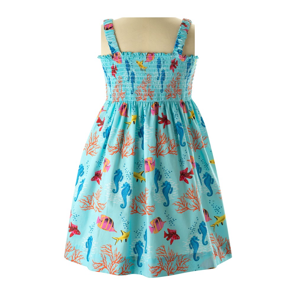 Rachel Riley London Girls Smocked Sundress - Coral Reef