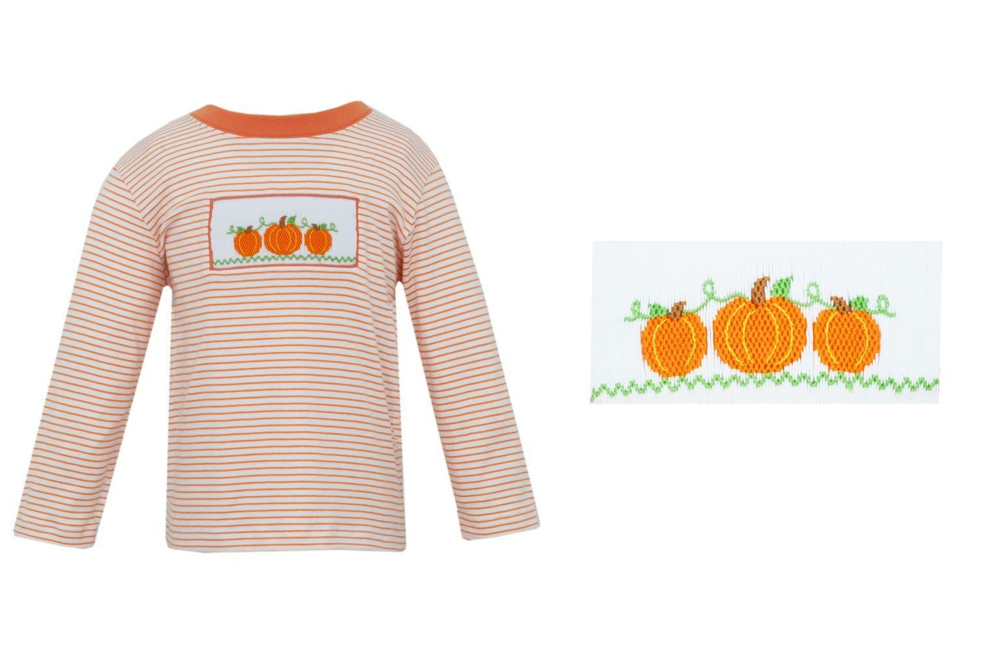 Anavini Velani Boys Orange Striped Shirt - Smocked Pumpkins