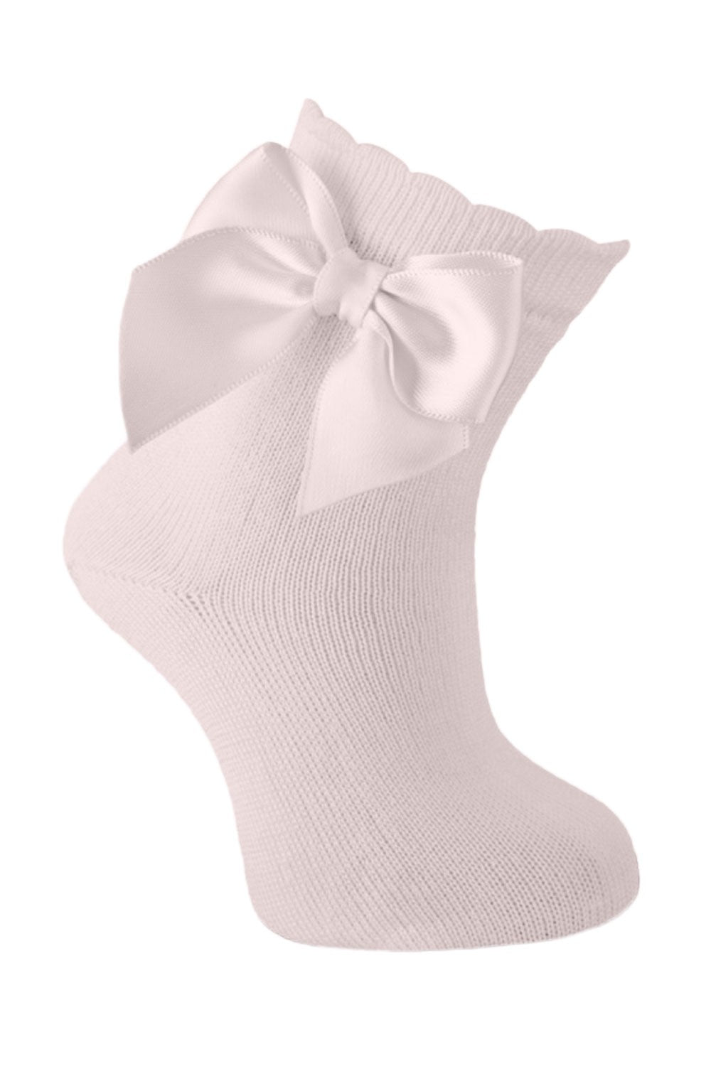 Carlomagno Socks - Girls Scottish Yarn Ankle Socks - Attached Satin Bow - Soft Pink by Carlomagno