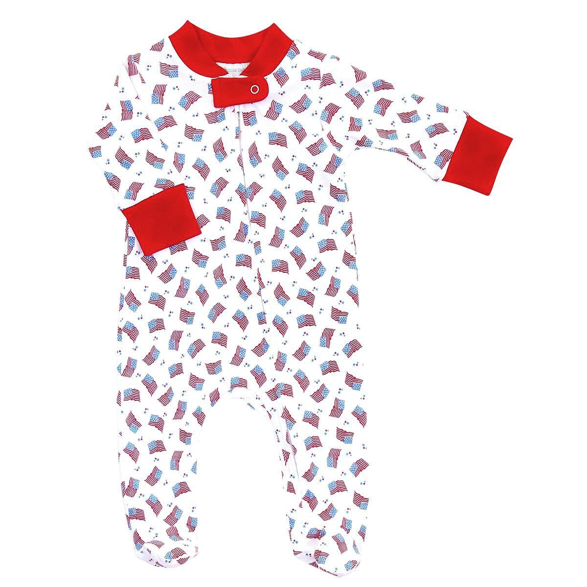 Magnolia Baby Vintage Red, White and Blue Flags Printed Zipped Footie