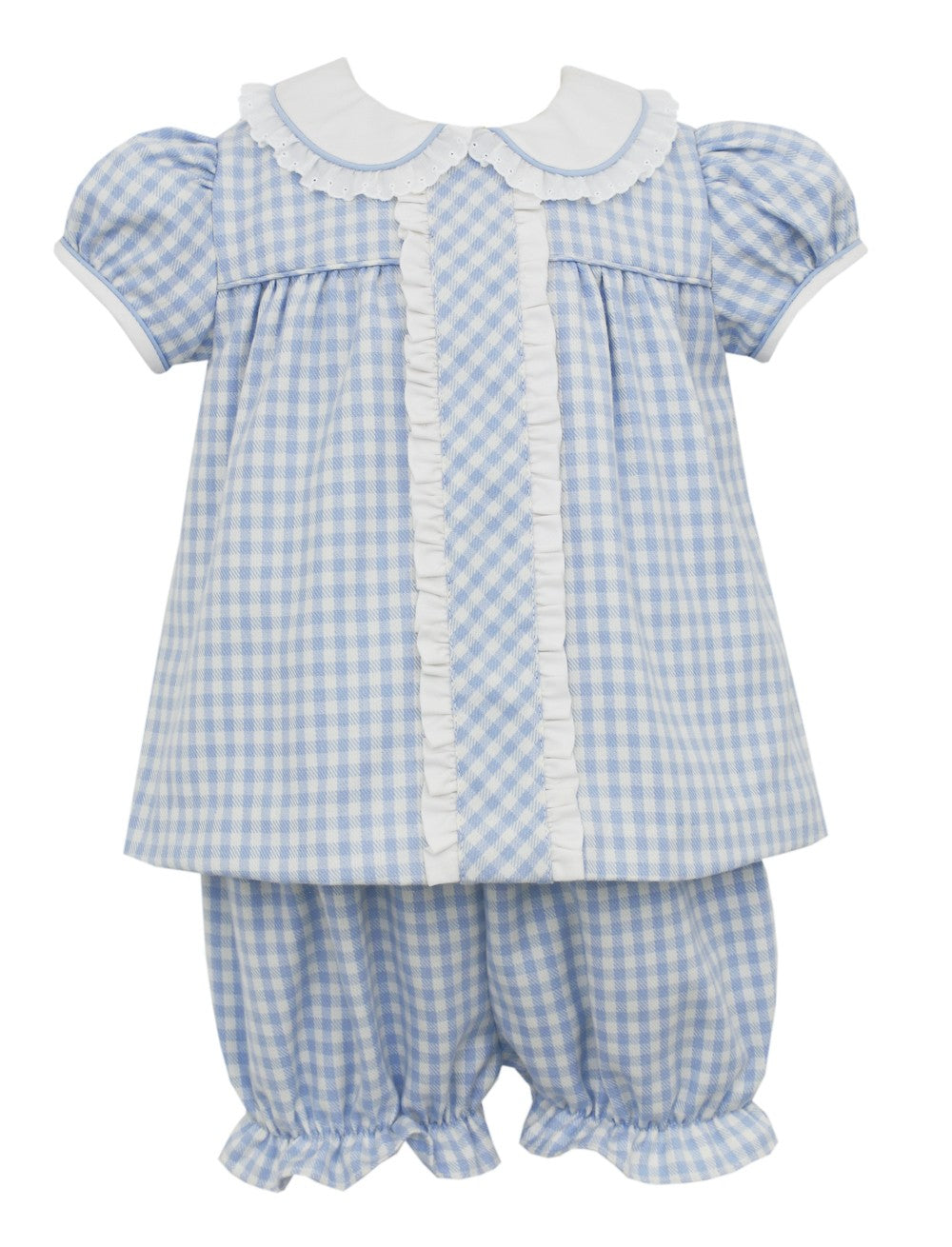 Claire & Charlie Girls Light Blue Check Float Dress with Bloomers