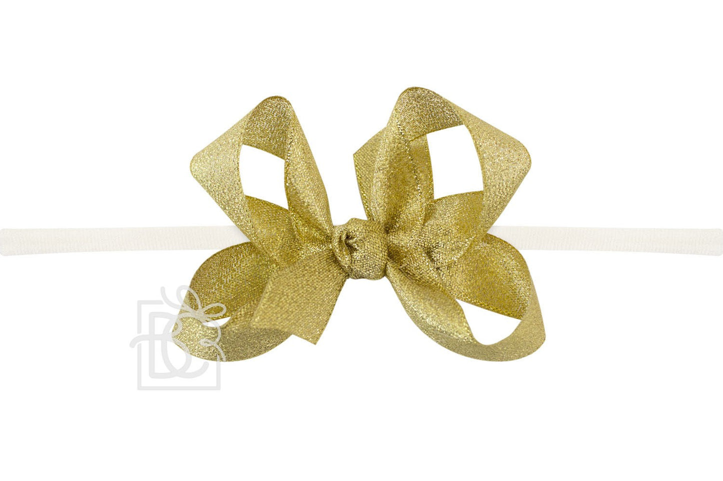 Beyond Creations Girls 1/4" Pantyhose Headband with Attached Bow - Metallic - Gold