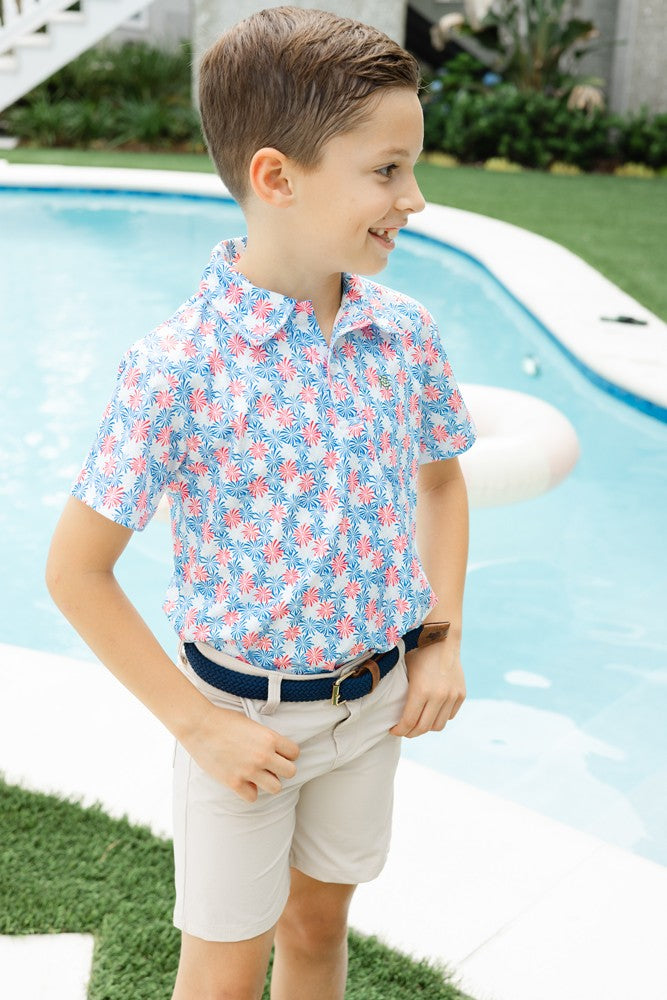Bailey Boys J. Bailey Performance Polo Shirt - Blue & Red Patriotic Fireworks