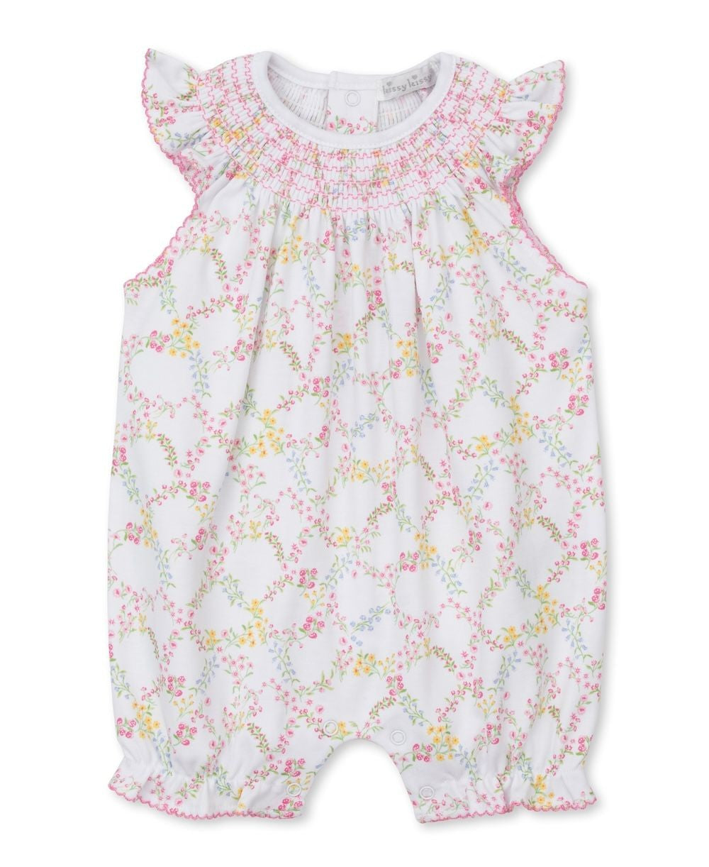 Kissy Kissy Baby Girls Pink Garden Trellis Smocked Bubble