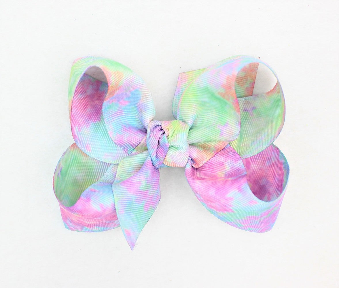 Beyond Creations Girls Double Knot Bow on Clip - Pastel Tie Dye