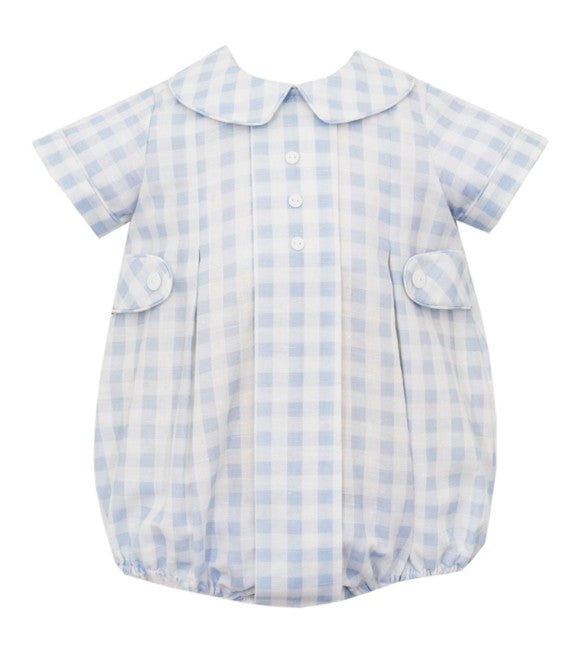 Claire & Charlie Baby Boys Blue Check Bubble with Collar