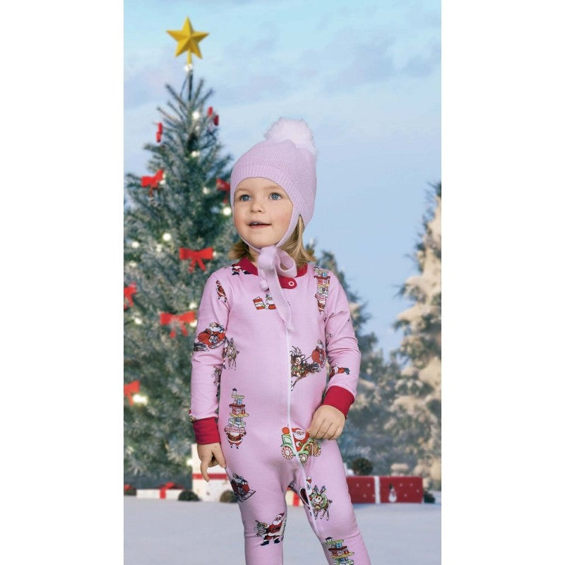 Sal & Pimenta Girls Pajamas - One Piece - Busy Santa Pink