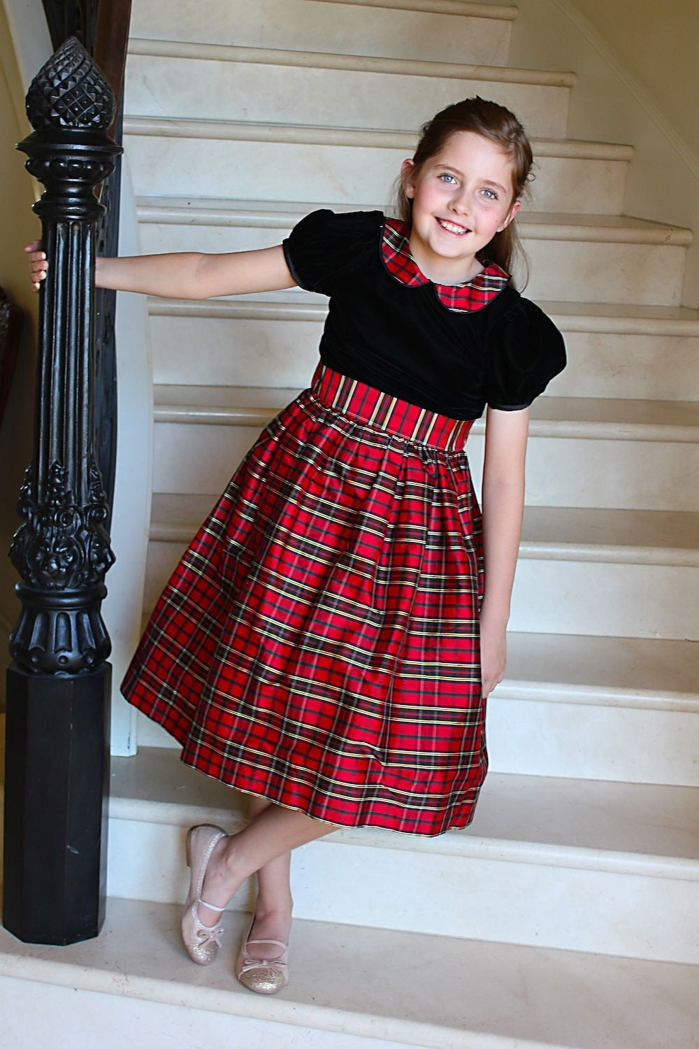 Susanne Lively Girls Red Holiday Plaid Dress with Black Velvet Bodice 6 Susanne Lively Girls Red Holiday Plaid Dress with Black Velvet Bodice 6
