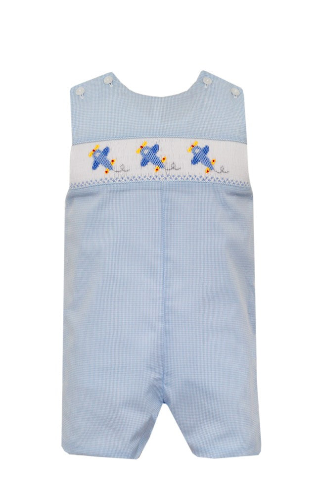 Anavini Boys Light Blue Tiny Gingham Jon Jon - Smocked Airplanes