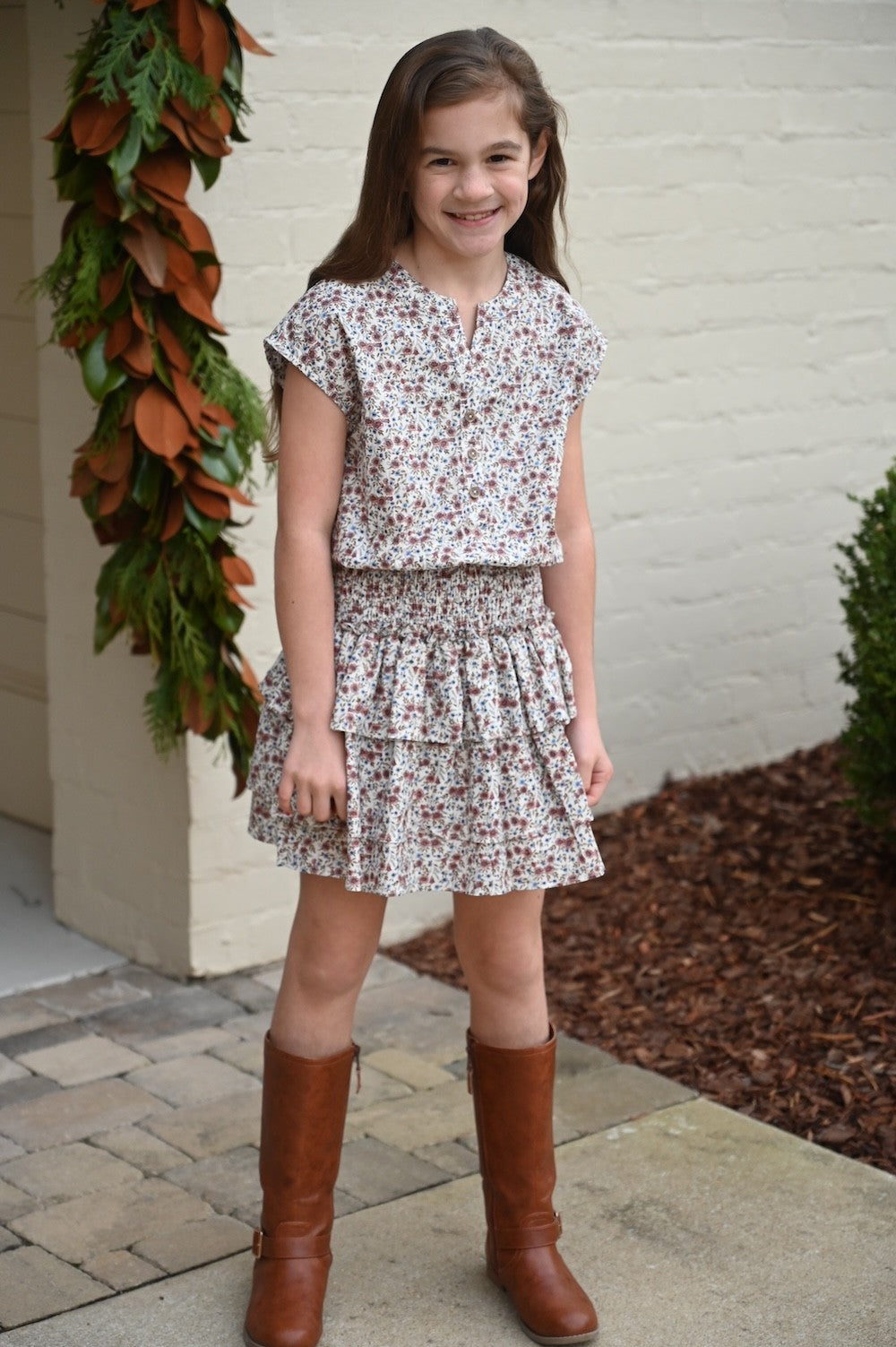 pleat Collection Girls Smocked Dress - Drew - Autumn Floral