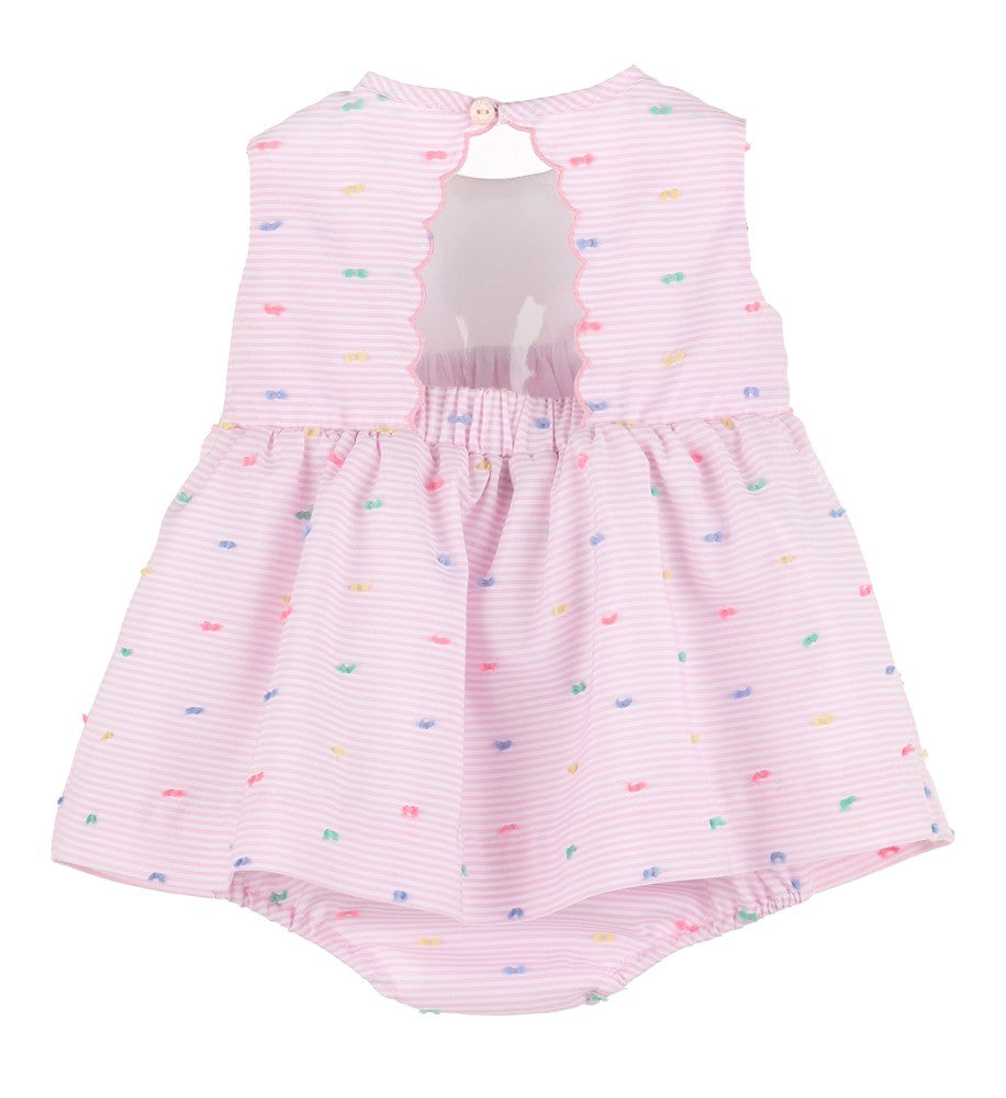 Sophie & Lucas Girls Pink Embroidered Party Scallop Dress - Keyhole Back