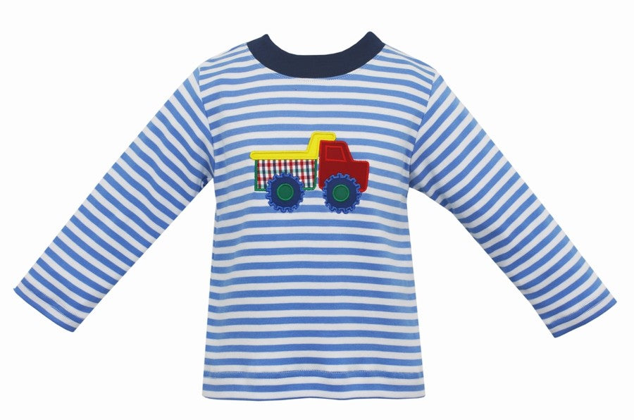 Claire & Charlie Boys Periwinkle Blue Stripe Shirt - Applique Dump Truck by Claire & Charlie