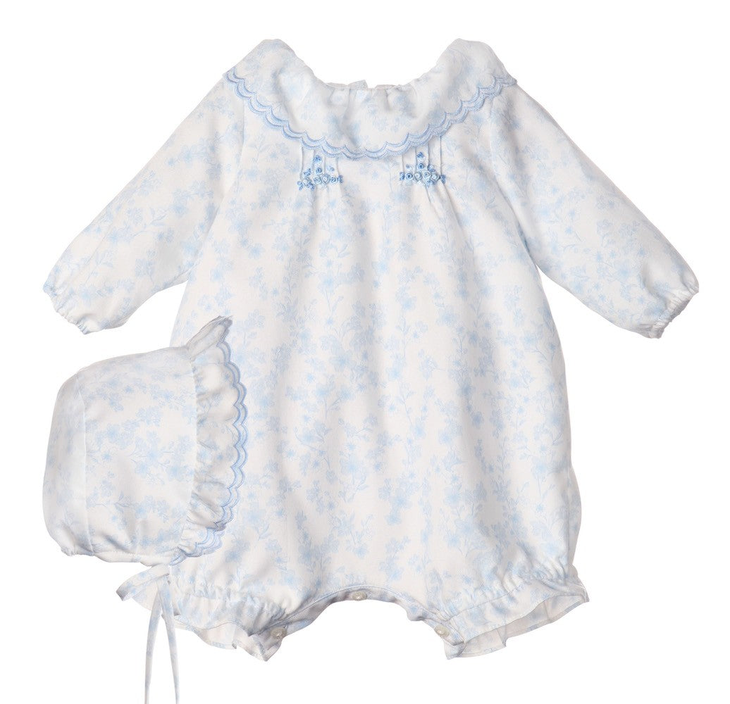 Luli & Me Baby Girls Bubble with Bonnet - Blue English Floral