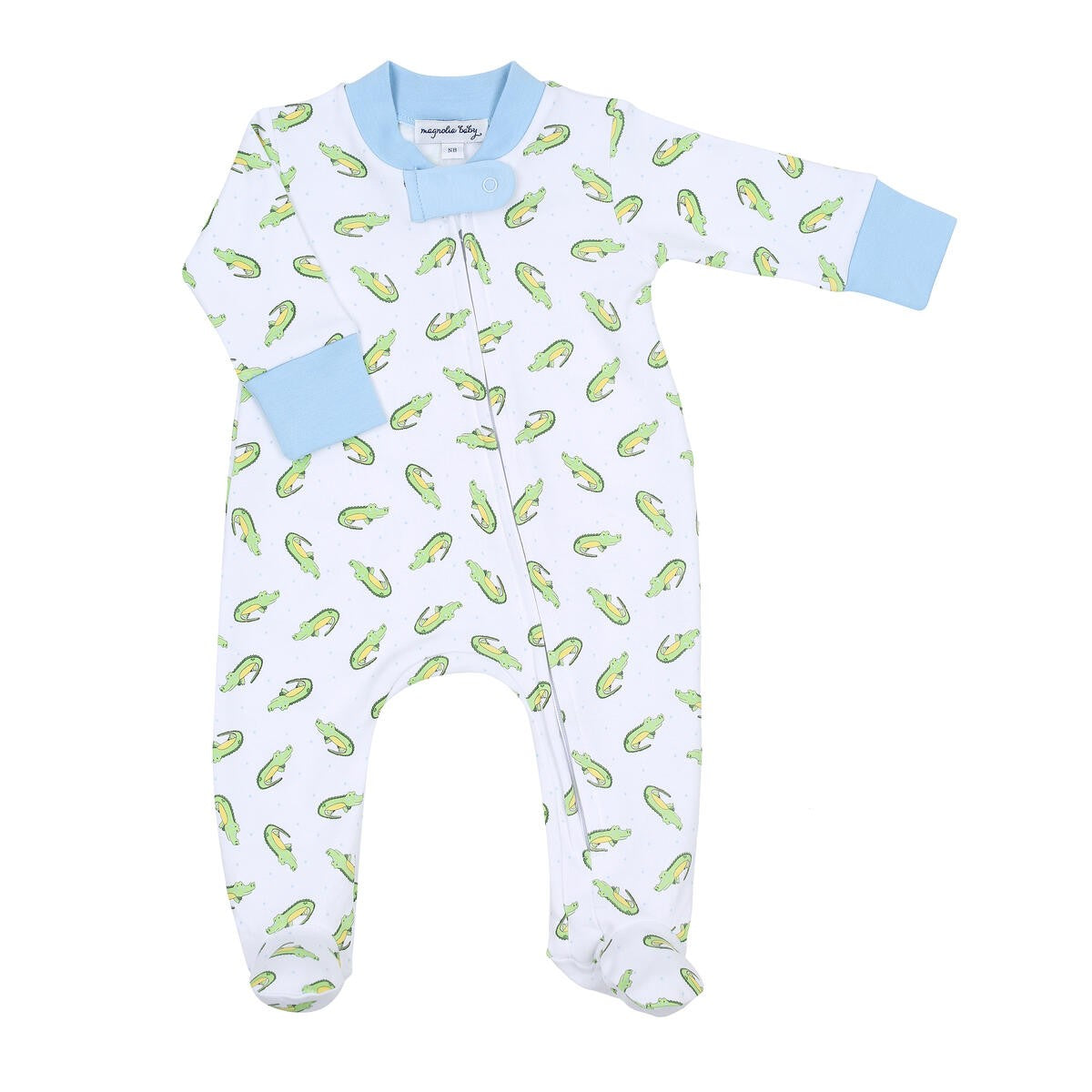 Magnolia Baby Boys Blue Alligator Friends Printed Zipper Footie