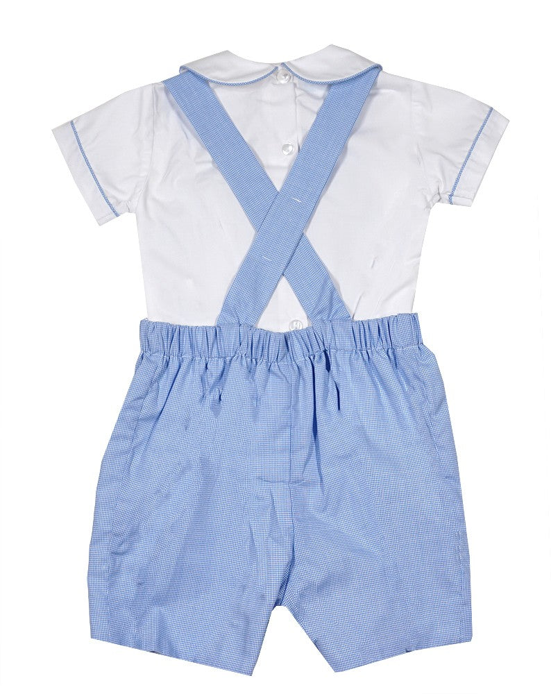 Anavini Boys Periwinkle Blue Check Shortall with Shirt - Smocked School House by Anavini