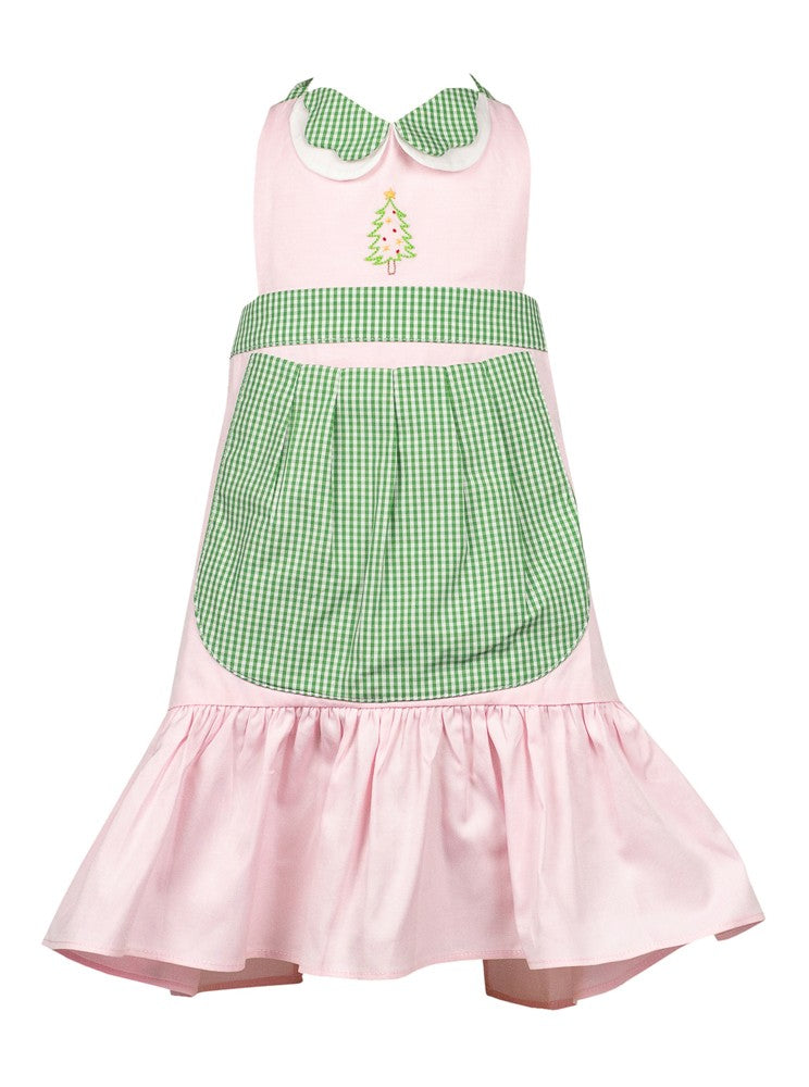 Proper Peony Pink / Green Christmas Tree Noel Apron - Girl by Proper Peony
