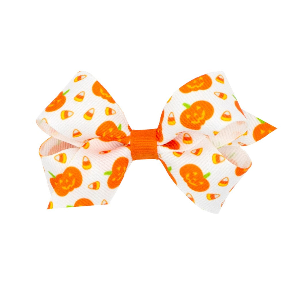 Wee Ones Girls Halloween Hair Bow - Orange Jack 'o Lanterns & Candy Corn